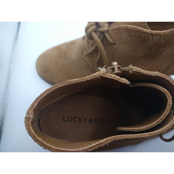 Lucky Brand Tan Suede Lace-Up Wedge Ankle Boots - Womens Size 7M - Picture 8 of 9